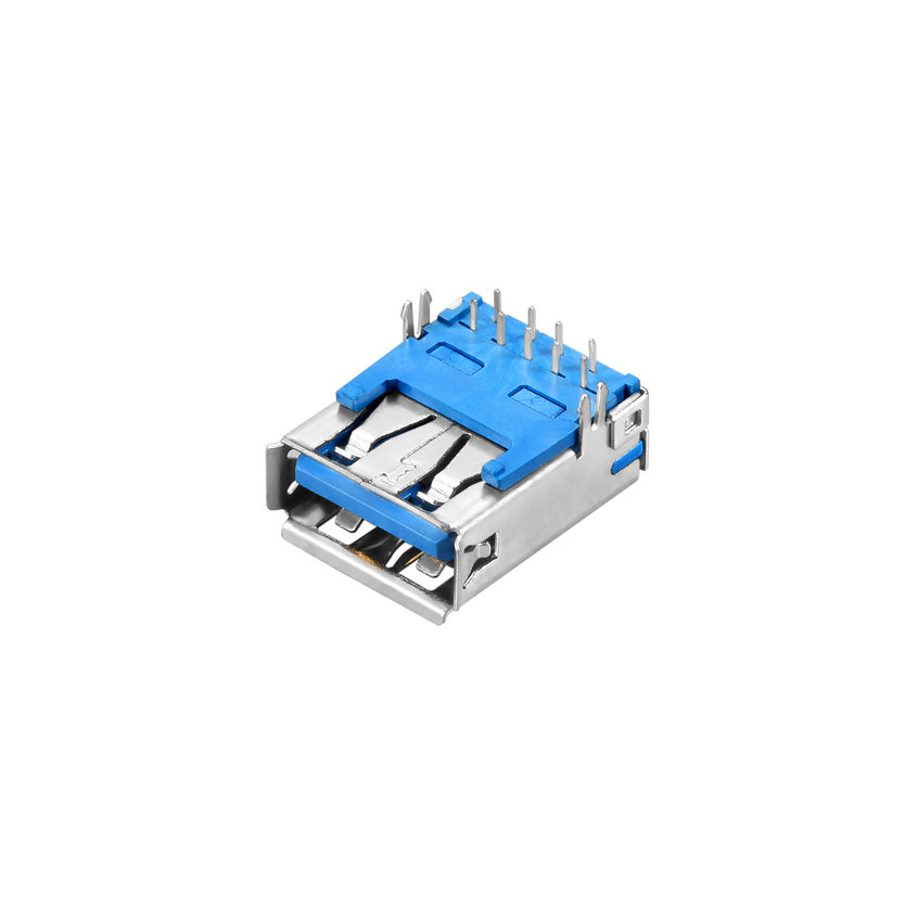 USB 3.0 A-type, Female, Reverse Right Angle DIP, Harpoon Feet Type, Non Roll Edge, I/O Connector 